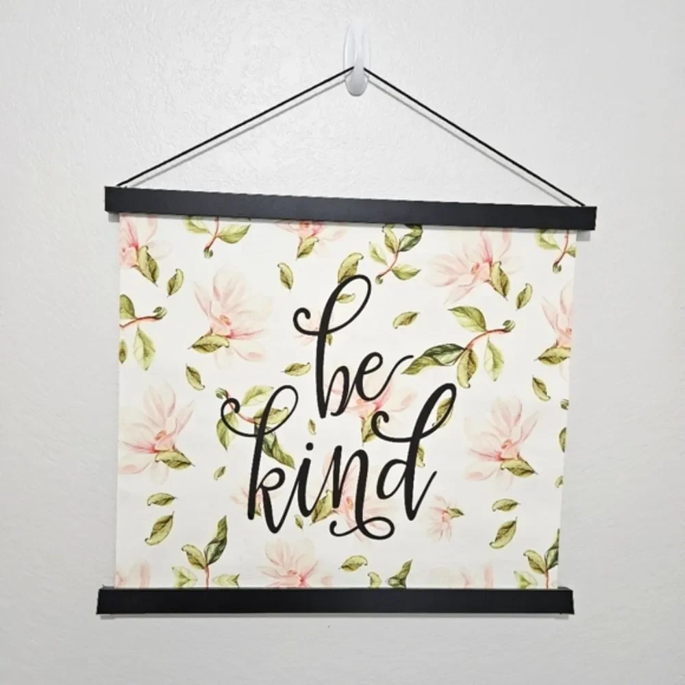New Be Kind Canvas Hanging Decorative Floral Flower Wood Frame Wall Decor